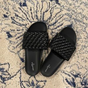 Black braided slide sandals